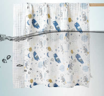 Fiore blu che stampa il tessuto infantile naturale della lettiera di Gauze Fabric 40S 250GSM