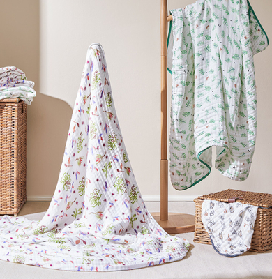 Fiore blu che stampa il tessuto infantile naturale della lettiera di Gauze Fabric 40S 250GSM