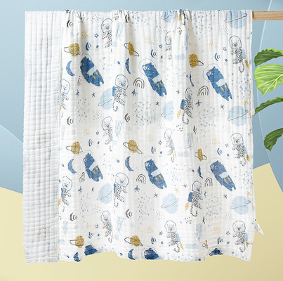 Fiore blu che stampa il tessuto infantile naturale della lettiera di Gauze Fabric 40S 250GSM