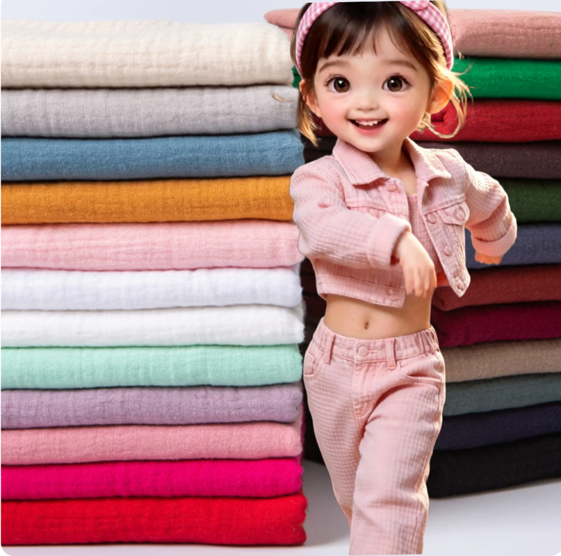 130GSM Tessuto a doppia garza di cotone 100% traspirante tessuto di cotone biologico muslino per abbigliamento per bambini
