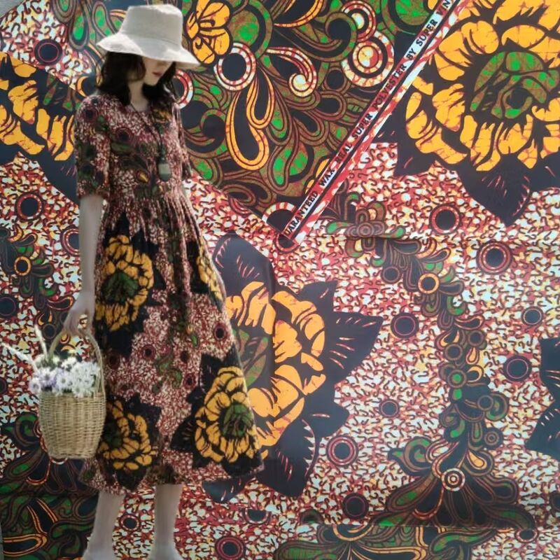 Tessuto stampato in cera africana al 100% di cotone con colori vivaci e alta resistenza alle rughe per gli stili Ankara e Kitenge